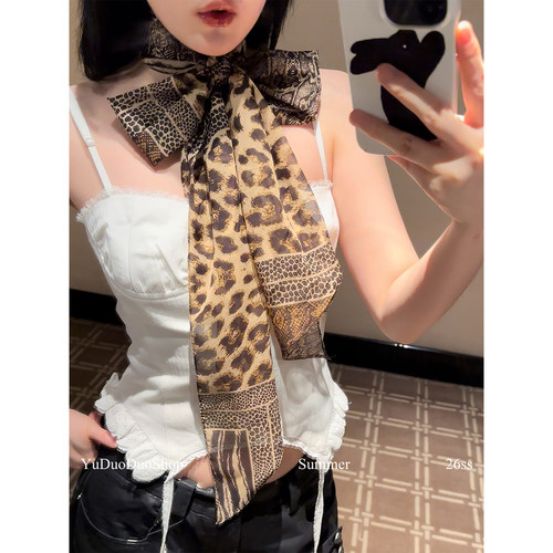 y2k千禧辣妹复古豹纹长款丝巾女