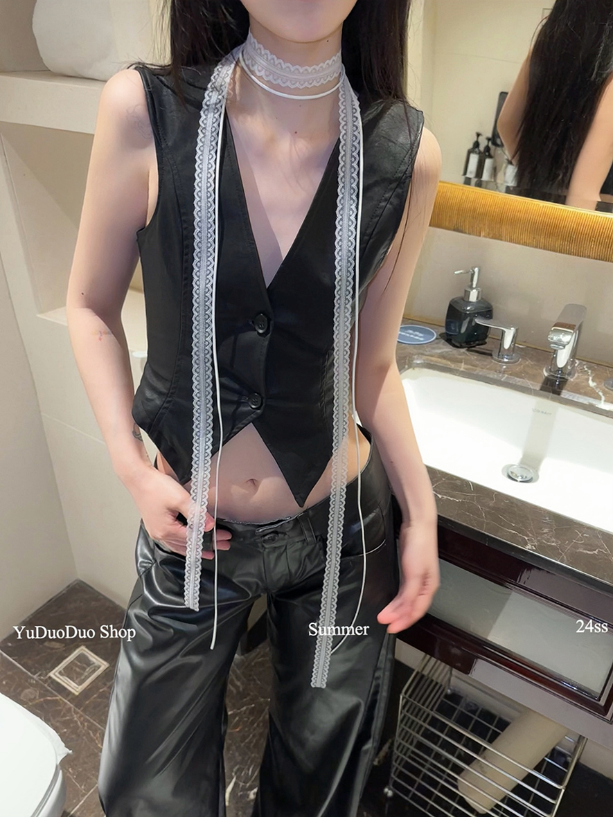 设计感叠戴白色蕾丝颈带女层次感细长条丝巾春夏凹造型锁骨项链潮