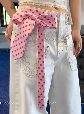 定制款粉色vintage丝巾女高级感复古刺绣领带领巾小众时髦腰带潮