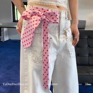 粉色vintage丝巾女高级感复古刺绣领带领巾小众时髦腰带潮 定制款