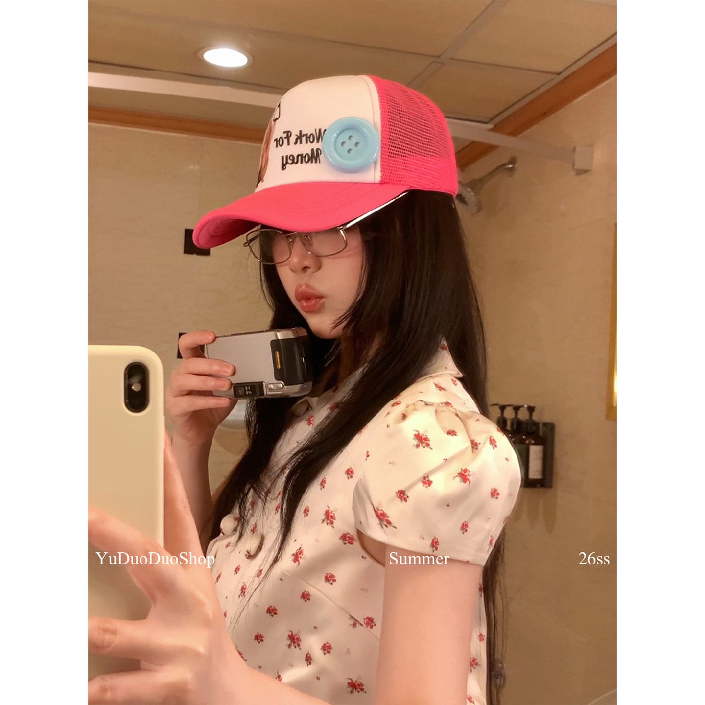 可爱搞怪打工鼠字母印花纽扣棒球帽女春秋新款透气网眼宽檐鸭舌帽
