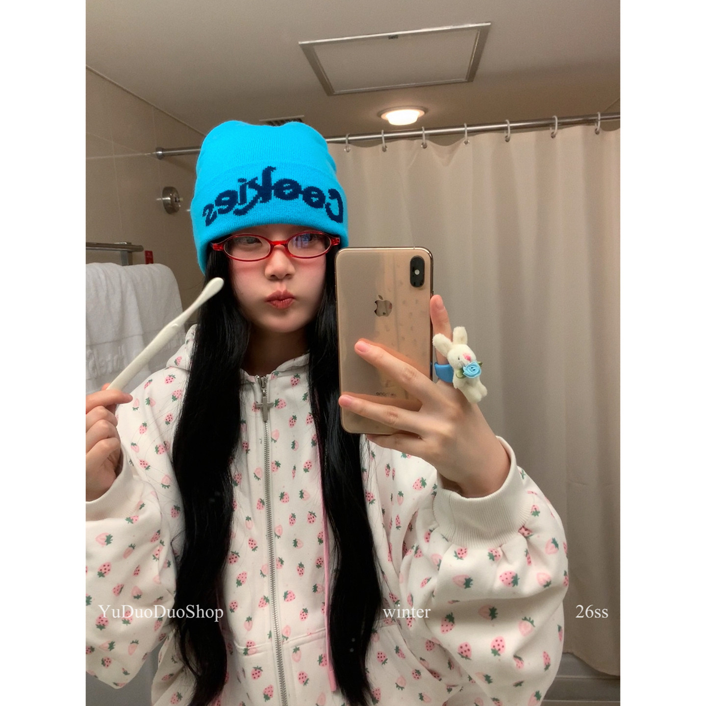 马代蓝字母包头帽女2026百搭翻边冷帽美式复古辣妹针织帽显脸小潮