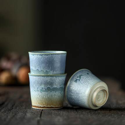 景德镇纯手工窑变主人杯陶瓷花茶杯复古茶具马蹄杯80ml品茗杯单杯