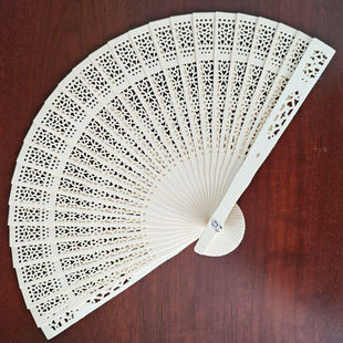 跨境电商现货8英寸全冲香木扇海豚星月蜂窝向阳花荷木镂空礼品扇