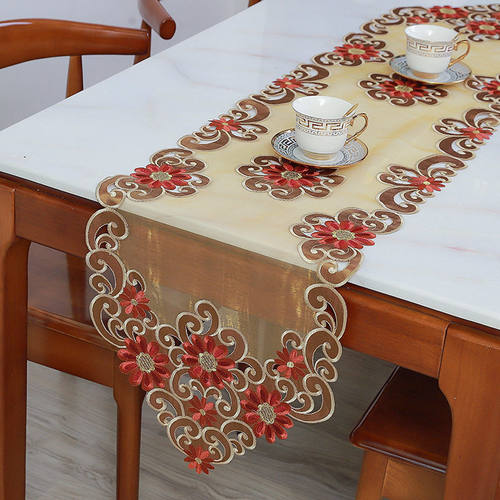 2025新款跨境北欧轻奢桌旗桌布防尘绣花布艺餐桌垫电视柜盖巾茶旗