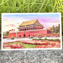 北京手绘透光烫金明信片长城故宫博物院天坛天安门颐和南铜锣巷园