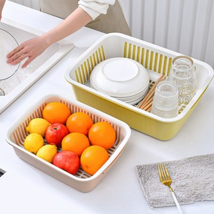 厨房沥水篮双层洗菜盆碗筷沥水家用水果蔬菜收纳篮火锅菜篮子果盆