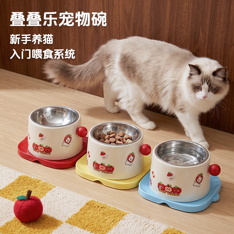 不锈钢慢食猫咪碗加高保护颈椎猫食碗猫粮水碗大口径不易打翻猫碗图片