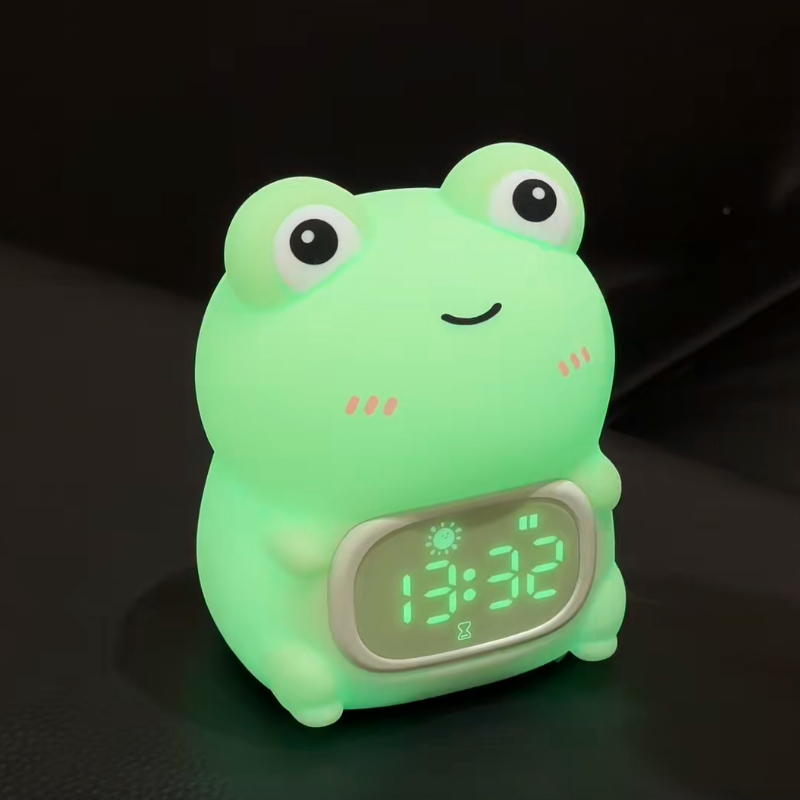 可爱粉红猪智能闹钟新款儿童卧室卡通小青蛙护眼柔光小夜灯计时器