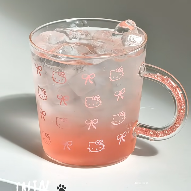 ININHOME高颜值helloKitty蝴蝶结高硼硅玻璃杯办公室水杯果汁杯