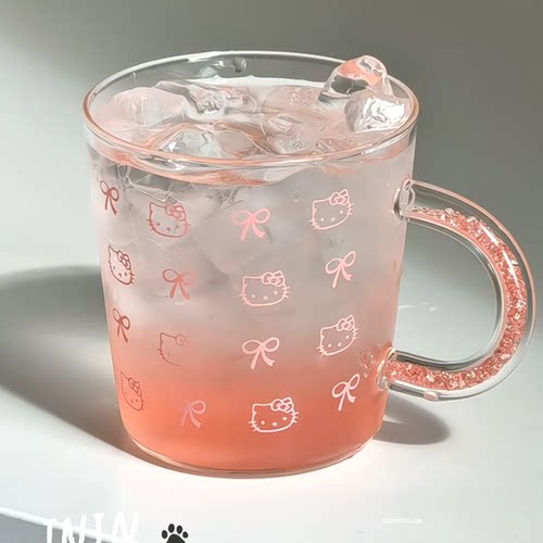 ININHOME高颜值可爱kt猫蝴蝶结高硼硅玻璃杯办公室水杯果汁杯