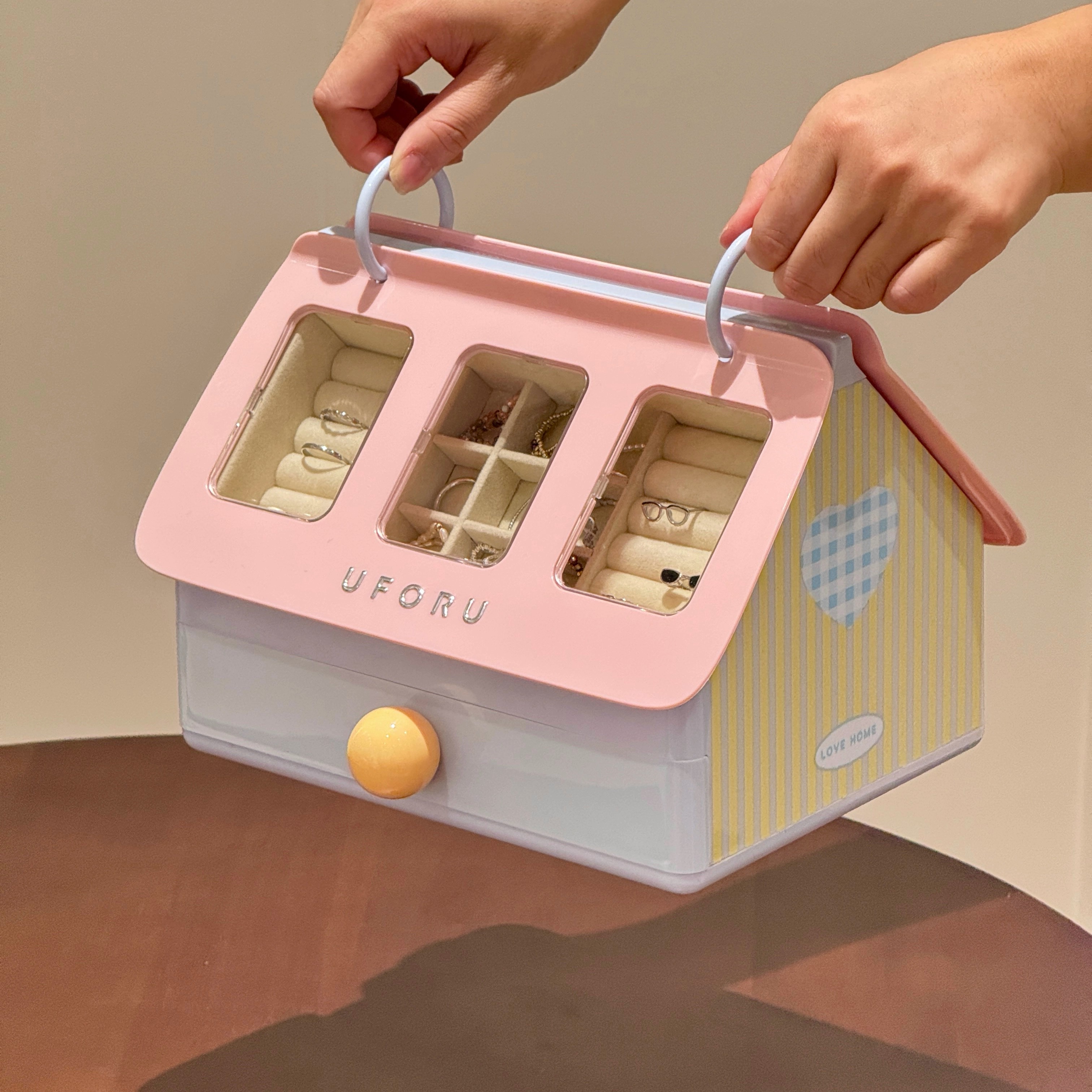小房子首饰收纳盒高档新款珠宝戒指耳环分类桌面收纳大容量存放盒
