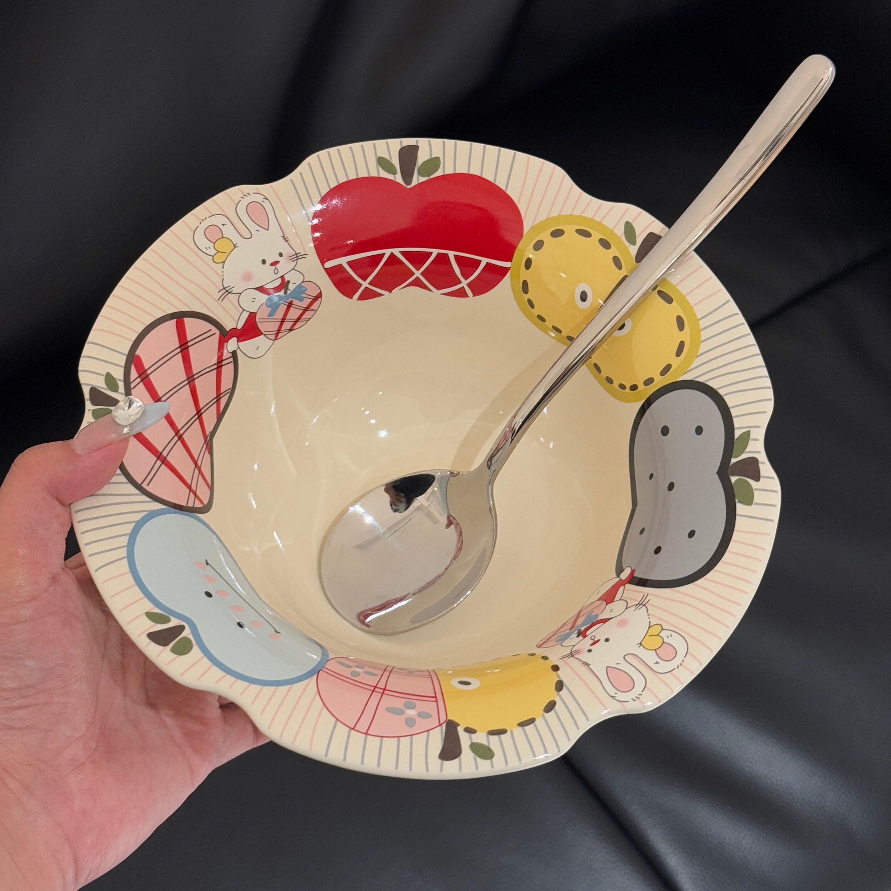 可爱苹果兔子碗餐盘家用米饭碗酸奶碗餐碗早餐碗盘汤面碗沙拉碗