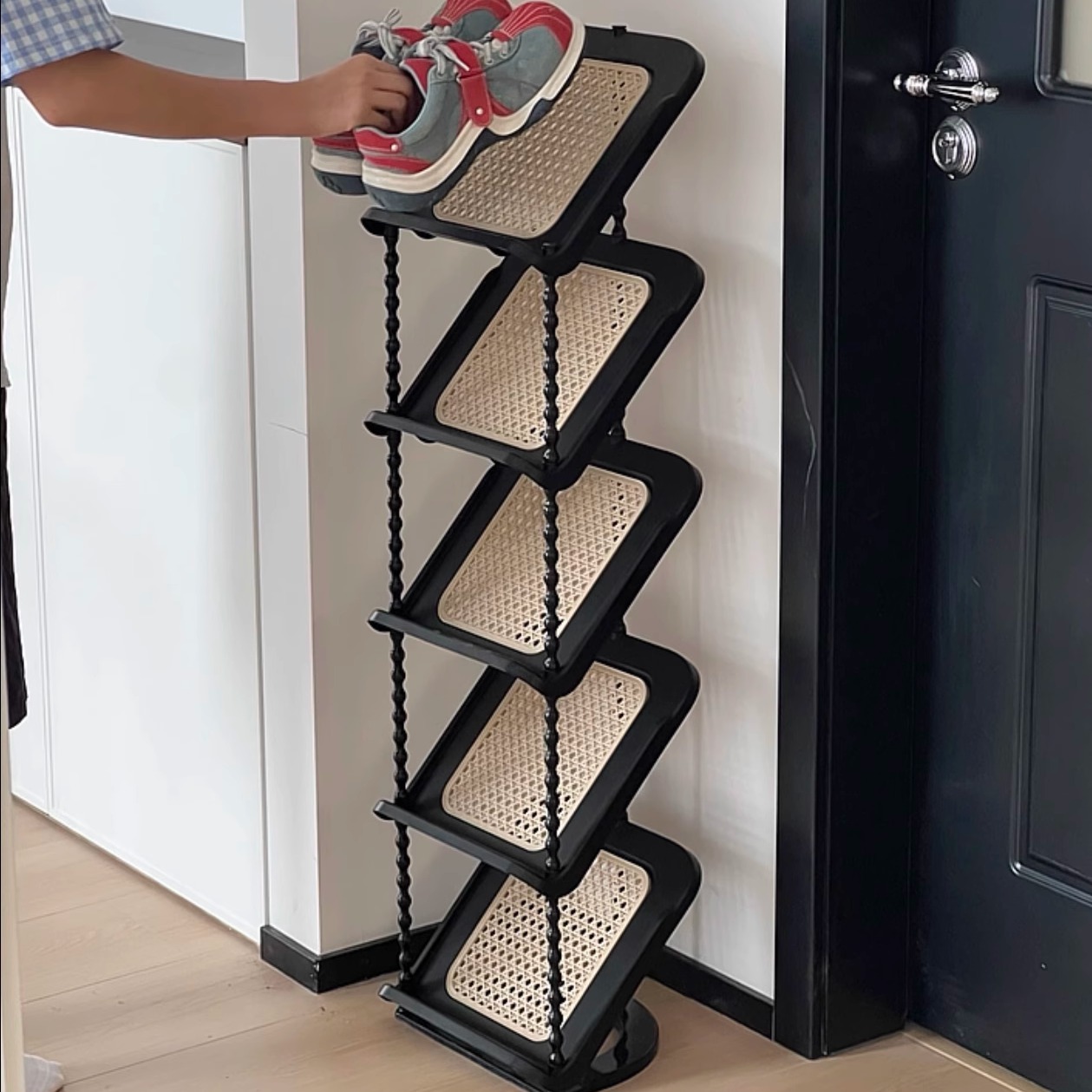 ININ中古风藤编鞋架入户门多层窄缝简易鞋柜宿舍省空间置物架