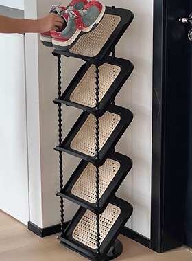 ININ中古风藤编鞋架入户门多层窄缝简易鞋柜宿舍省空间置物架