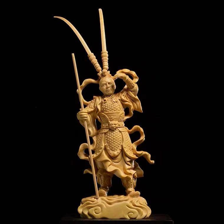 崖柏木雕齐天大圣摆件创意实木佛像客厅手工黄杨木斗战胜佛孙悟空