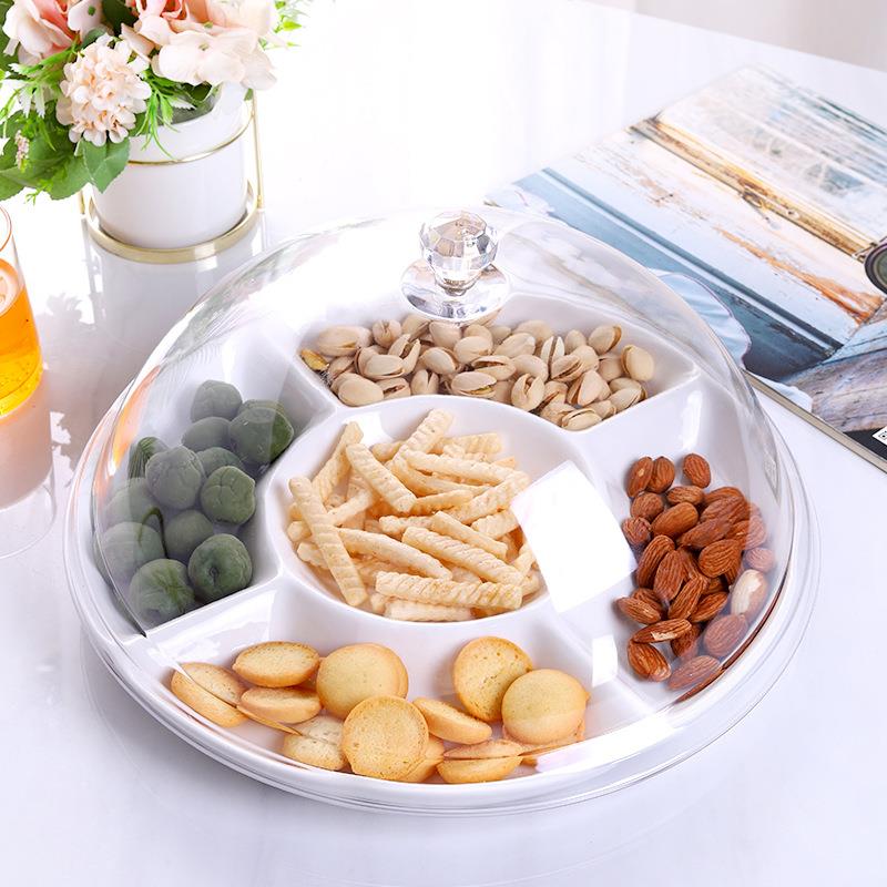 1VPR水果试吃盘带盖分格多格品尝盒子透明塑料罩超市面包蛋糕展示