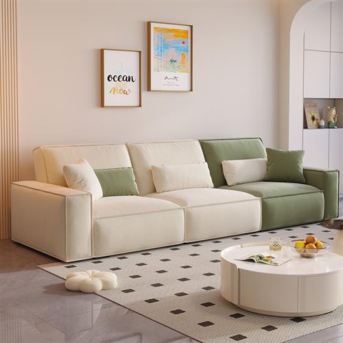 豆腐块布艺沙发高靠背现代简约小户型客厅创意拼色直排三人可拆洗