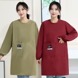 纯色防水罩衣防油围裙家用厨房餐饮专用定制logo印字简约工作服女