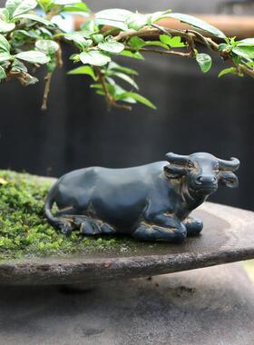 牛年小水牛摆件微景观动物装饰品花盆庭院假山流水黄牛盆景配件