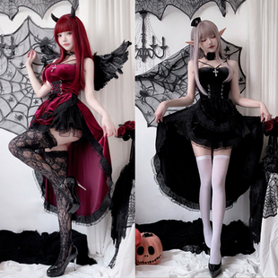 2025暗黑哥特风万圣节服装女士连衣裙燕尾女巫婆吸血鬼新娘表演服