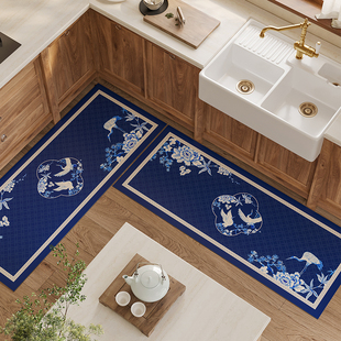 东方青瓷新中式 厨房专用地垫防油防滑硅藻泥吸水免洗家用长条脚垫