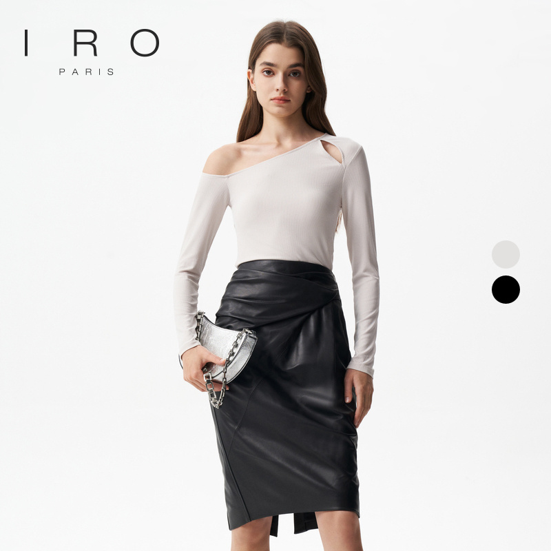 早秋斜肩镂空法式长袖上衣IRO