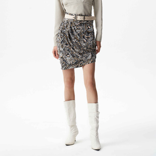 IRO NIGHT 2025年夏季大理石印花不规则裙摆半身裙WM31FAZZIA23W