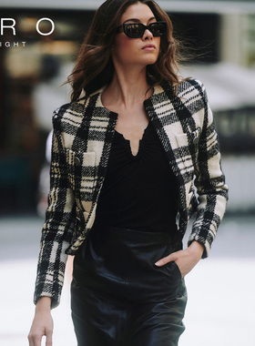 IRO NIGHT 2025年春季短款格纹小香风羊毛大衣外套WM07XELINA23W