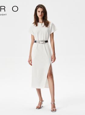 IRO NIGHT 2026年春秋纯棉白色连衣裙圆领开叉裙子IWT352Y00200