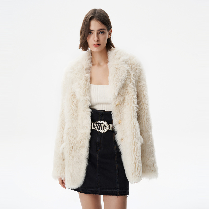 IRO Night 2025冬季纯色V领羊毛翻毛保暖中长款大衣IWF344S00800