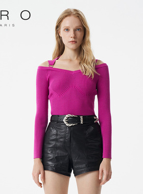 IRO NIGHT 2025春季露肩肩带设计条纹针织上衣IWF341M03800