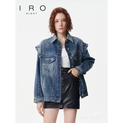 IRO Night 2025年冬季翻领钉珠牛仔外套WM08FILLO22W