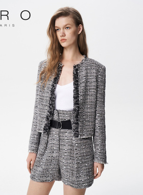 IRO NIGHT 2025春季直筒银灰色小香风粗花呢短款外套WM07ZICO23S