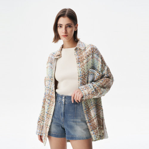 IRO NIGHT 2026年夏季亮丝编织感宽松格纹衬衫外套WP100MARYSE24S