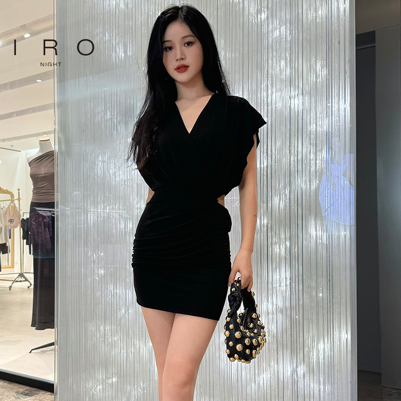 IRO法式阔肩无袖露腰纯色连衣裙