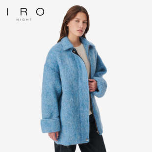 IRO NIGHT 2026年春季蓝色衬衫领宽松羊毛大衣外套WM137DAMARI23W