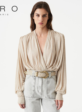 IRO NIGHT 2025年春季款气质收腰V领百褶针织上衣WM19BARBA22W