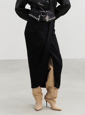 IRO NIGHT 2025年冬季褶皱半身裙开叉包裹式长裙WP31BEYA25S