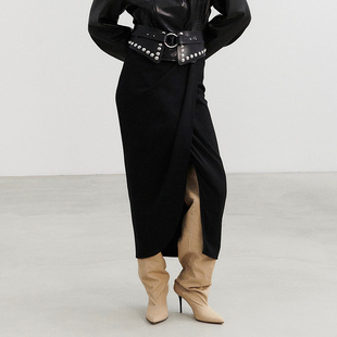 IRO NIGHT 2025年冬季褶皱半身裙开叉包裹式长裙WP31BEYA25S