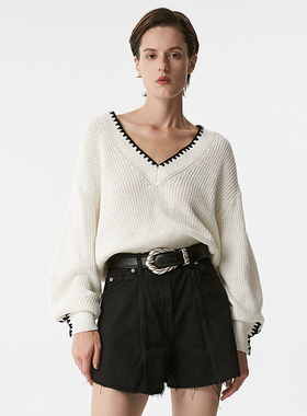 IRO NIGHT 2025年秋季新款V领荷叶边针织衫长袖毛衣WP12ENEA23S