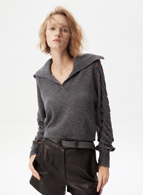 IRO NIGHT 2025年冬季翻领镂空袖绵羊毛针织毛衣WP12ALESSIA24W