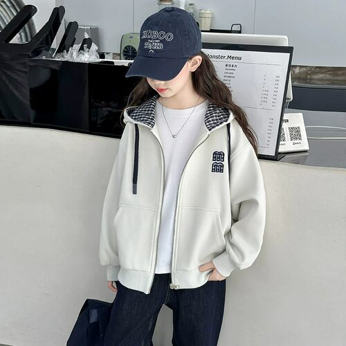 儿童装女童秋装连帽外套2026新款中大童女孩春秋冬款初中生棒球服