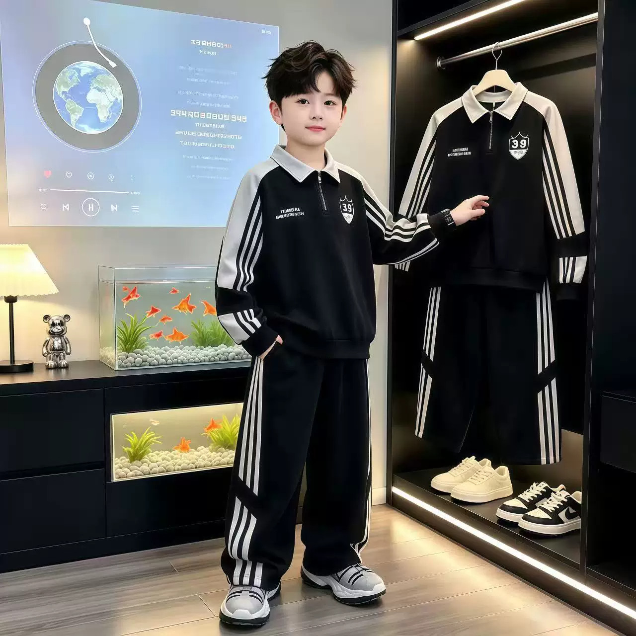 男童秋装卫衣套装2026新款中大童洋气POLO衫男孩春秋款酷帅运动服