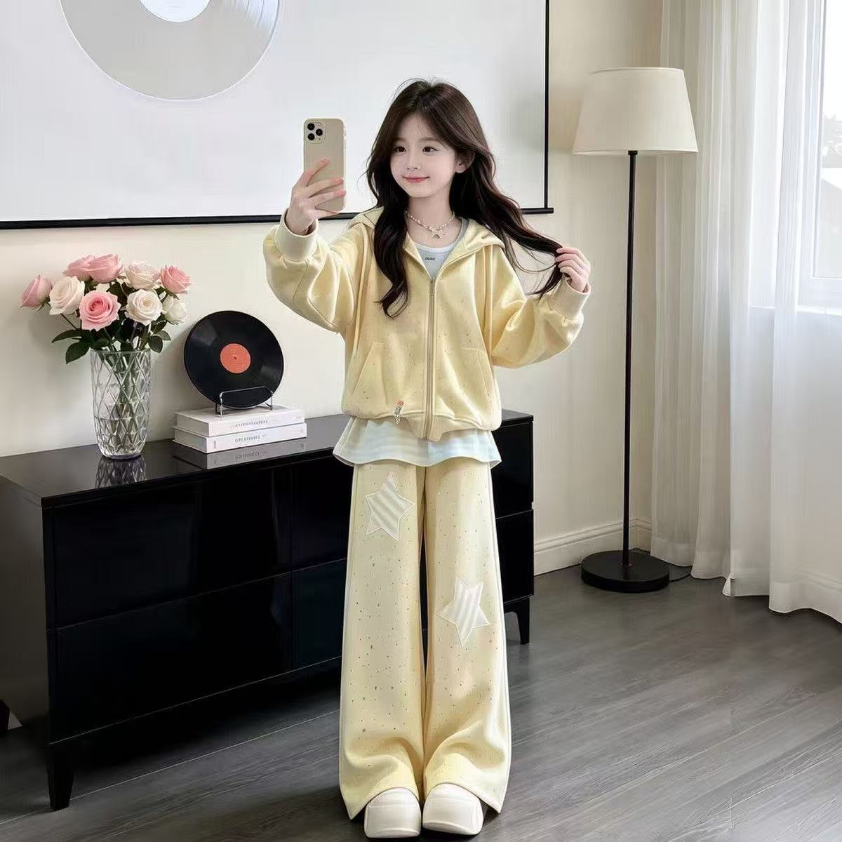 女童春秋款洋气套装2026新款中大童初中生时尚外穿外套裤子两件套