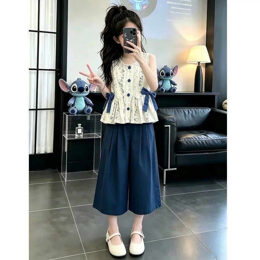 女童夏季套装2026新款儿童碎花女孩洋气无袖背心宝宝两件套夏装潮图片