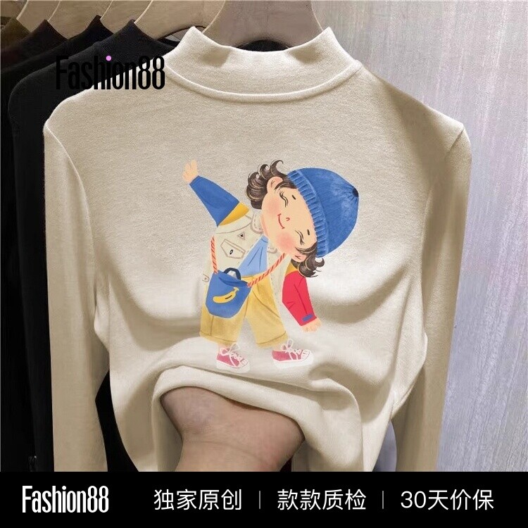 女童半高领打底衫2026新款内搭中大童双面德绒小衫秋冬装t恤上衣