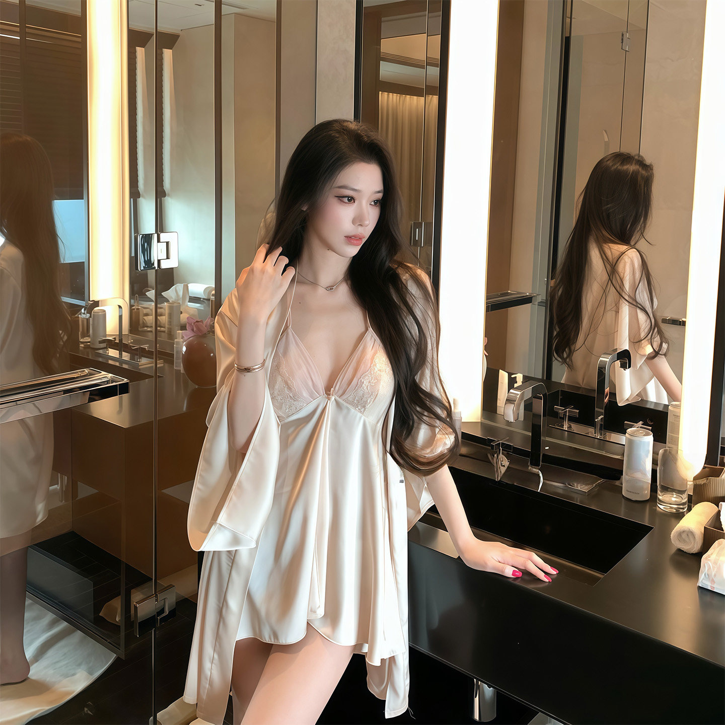 睡裙女春秋夏冰丝薄款性感纯欲吊带睡衣睡袍带胸垫家居服2026新款