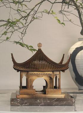 古铜色新中式禅意木质古建筑模型拼装饰品摆软装挂件手工艺吊摆件