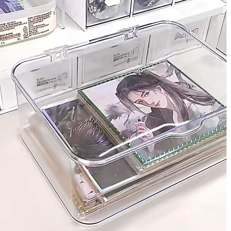 色纸收纳盒防尘桌面镭射票展示吧唧徽章明星片动漫周边谷子置物架
